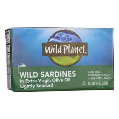 Дикие сардины Wild Planet в оливковом масле первого отжима - Слегка прокаленная банка весом 4,4 унции