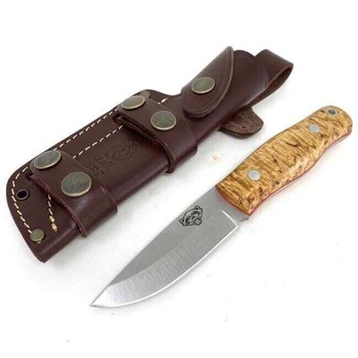 Mk II TBS Wolverine Puukko Bushcraft Knife - Multi Carry Sheath - Curly Birch