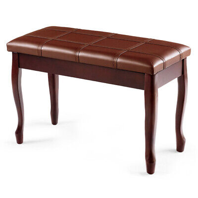 Solid Wood PU Leather Piano Bench Padded Double Duet Keyboard Seat Storage Brown