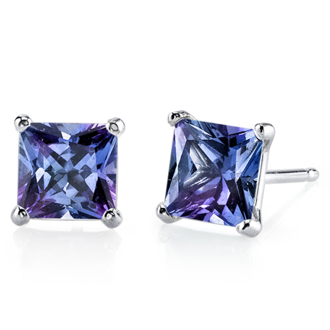 Pre-owned Limor 14k White Gold Princess Cut Created Alexandrite Gemstone Stud Earrings 1.25 Ctw In Multicolor