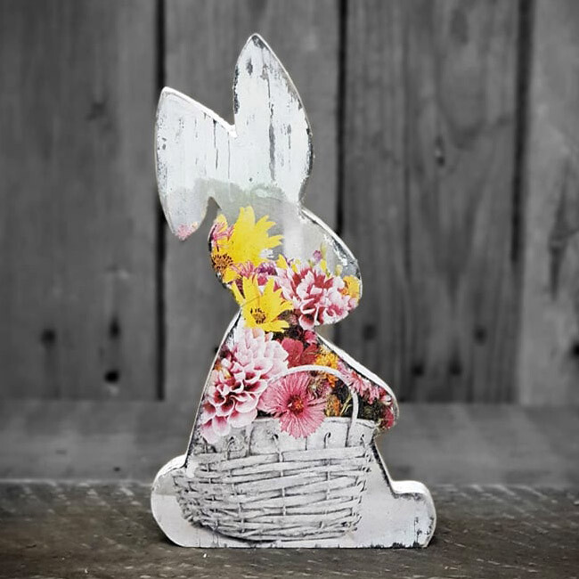 Holz-Standdeko Osterhase 20,5x11,5x1,2 cm Vintage Deko Standholzhase Handarbeit