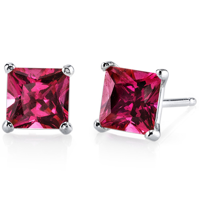 Pre-owned Limor 5mm 14k White Gold Princess Cut Ruby Gemstone Stud Earrings In Red