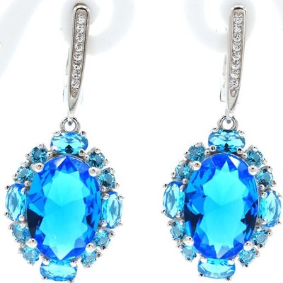 37x12mm Romantic 9.7g Swiss Blue Topaz CZ 925 SOLID STERLING SILVER Earrings
