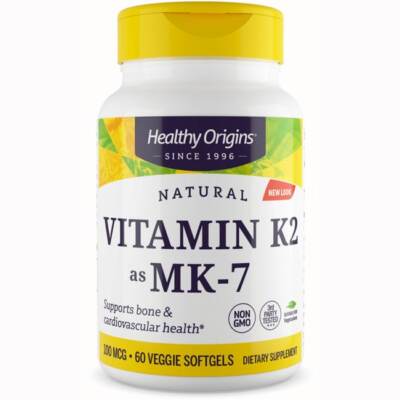 Healthy Origins Натуральный витамин K2 в форме Mk-7 100 мкг 60 растительных желатиновых капсул