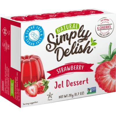 Желе на растительной основе Simply Delish без сахара — клубника, упаковка 0,7 унции