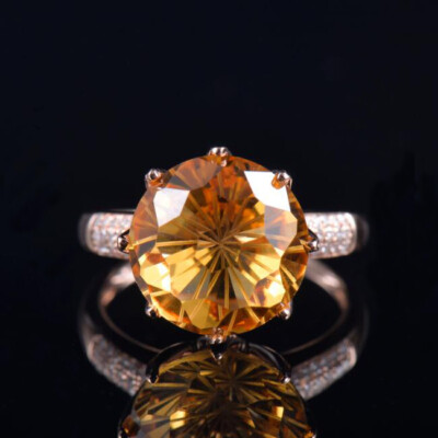 Pre-owned Diamondmounts Natural Diamond Yellow Citrine Big Women Ring Solid 14k Rose Gold Free Shipping