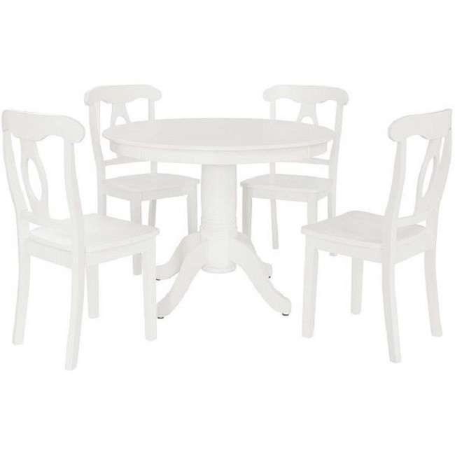 Dining Room Set Kitchen Farmhouse Table Round Pedestal Chairs White 5 Pc Wood