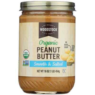 Органическое арахисовое масло Woodstock Foods — гладкое и соленое, банка на 16 унций