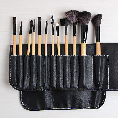 (12p in 1set) Professional Makeup Brushes Artificial Leather Rolling Pouch Case