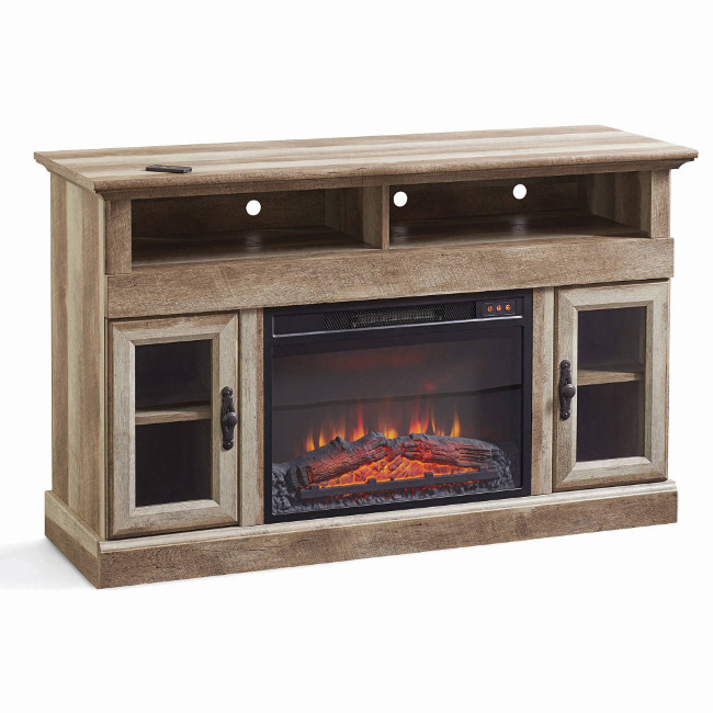 Media Fireplace TV Stand Electric Rustic Weathered Distressed Barnwood Finish