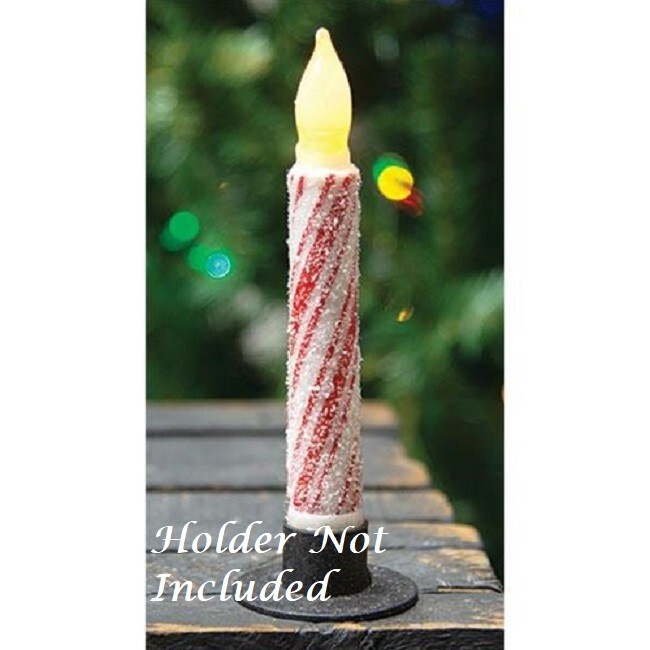 NEW Farmhouse CHRISTMAS TIMER TAPER CANDLE CANDY CANE LED TIMER Sparkle 6.5"