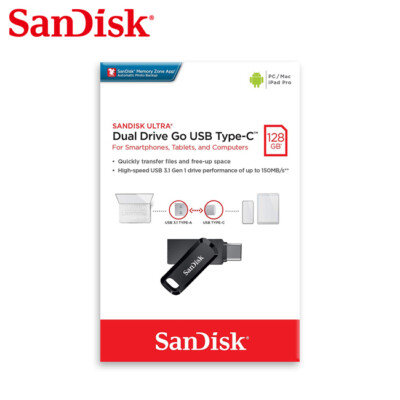 SanDisk Ultra 128GB Dual Drive Go USB OTG On-The-Go Type-C USB 3.1 Swivel Design