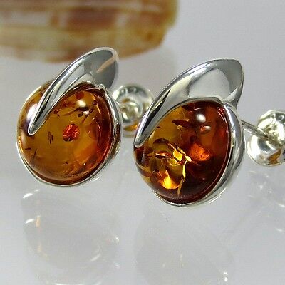 A370 Ohrringe 925 Sterling Silber Schmuck mit Bernstein Amber Modern 