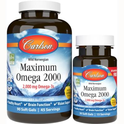 Carlson Wild Norwegian Maximum Omega 2000 - Лимон 2000 мг 90 + 30 бесплатных гелей