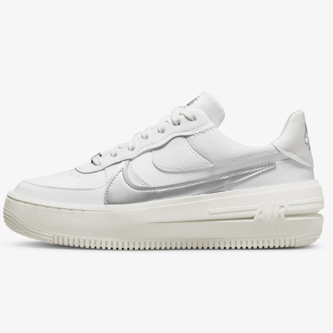 

Женские кроссовки Nike Air Force 1 PLT.AF.ORM, белые/серебристые (DJ9946-101), Серебряный, Nike Air Force 1