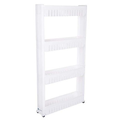 4-Tier Kitchen Organization Rack - White Plastic Rolling Cart New style