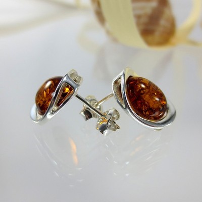 A203 Ohrringe Ohrstecker Modern 925 Sterling Silber Schmuck mit Bernstein Amber