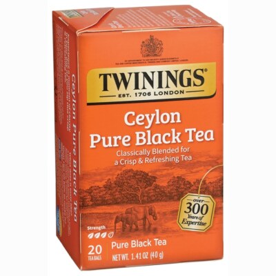 Twinings 100% Цейлонский чистый черный чай, 20 пакетиков