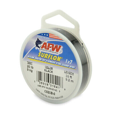 45 Lb Test 23505 AFW Surflon Black Coated Leader Wire 30 Ft