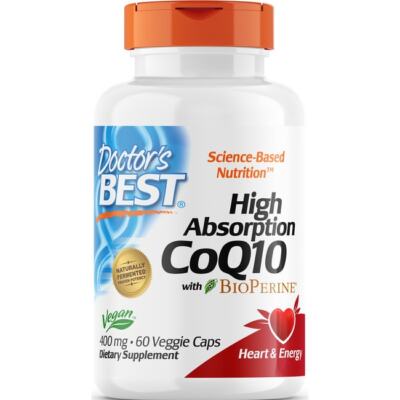 Doctors Best Coq10 с высокой усвояемостью и биоперином, 400 мг, 60 растительных капсул
