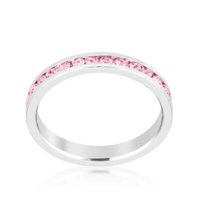 Pink Swarovski Crystal Full Eternity Band, Stackable Pink Diamond Silver Band