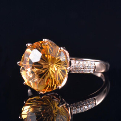Pre-owned Diamondmounts Natural Diamond Yellow Citrine Big Women Ring Solid 14k Rose Gold Free Shipping
