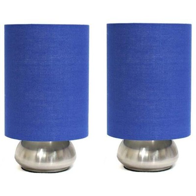 Simple Designs Gemini 2 Pack Mini Touch Lamp with Brushed Nickel Base and Blu...