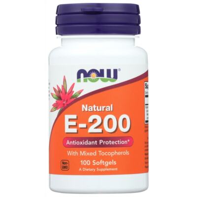 NOW Foods Natural E-200 со смешанными токоферолами 200 МЕ 100 желатиновых капсул