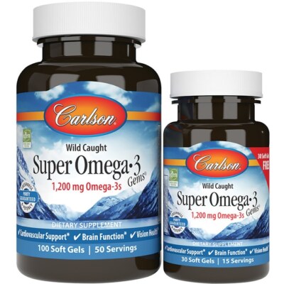 Carlson Wild Caught Super Omega-3 Gems 1200 мг 100 + 30 бесплатных капсул