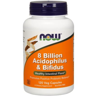 NOW Foods 8 миллиардов Acidophilus & Bifidus 8 миллиардов КОЕ 120 растительных капсул
