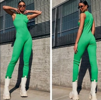 Pretty Little Thing Green Ribbed Jumpsuit XS