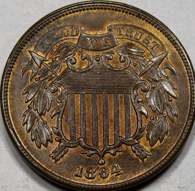 1864 Lg. Motto Two Cent Piece Gem BU++ RB... So