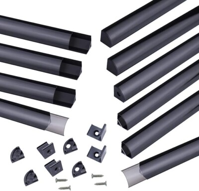 Muzata 10Pack 6.6FT/2M V-Shape Black Aluminum LED Channel System V1SW