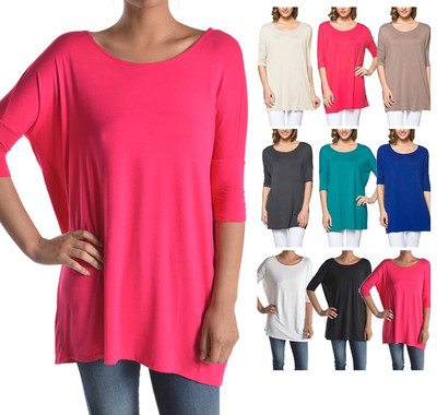 Usa Women Boatneck Tunic Top Half Sleeve Shirt Dolman Loose S M L 1x 2x 3x Plus