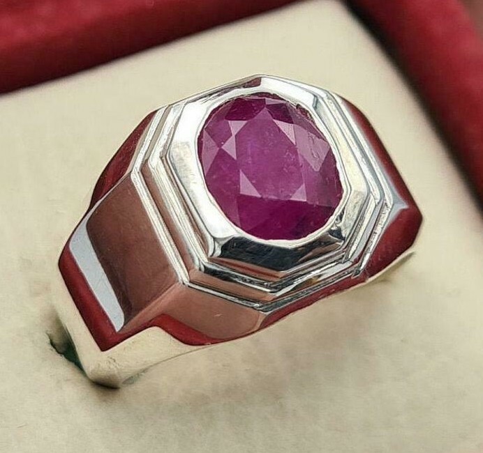 Pre-owned Handmade Mens Ruby Ring Unheated Untreated Afghanistan Rubis Jewelry Gift For Him Ruby In Pink