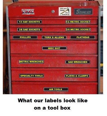 125A -Mechanics Magnetic Tool Box Labels. Best Deal! Top Quality! EASY TO READ! 