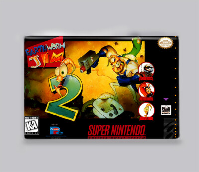 EARTHWORM JIM 2 - 2'' x 3'' FRIDGE MAGNET (super nintendo game snes box two retro)