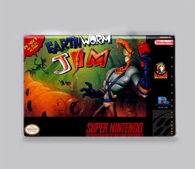 EARTHWORM JIM - 2'' x 3'' FRIDGE MAGNET (super nintendo game snes box two 2 retro)