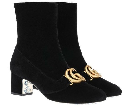 

НОВЫЕ БОТИЛЬОНЫ GUCCI LUXURY BLACK VELVET ДВОЙНОЙ G С ЛОГОТИПОМ, ОБУВЬ 36/США 6, RFID-КОД, Черный