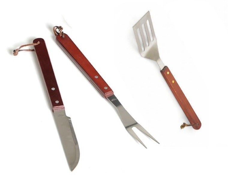 Kit Barbecue Grill Coltello Forca Forchettone Paletta Manico Legno Griglia dfh