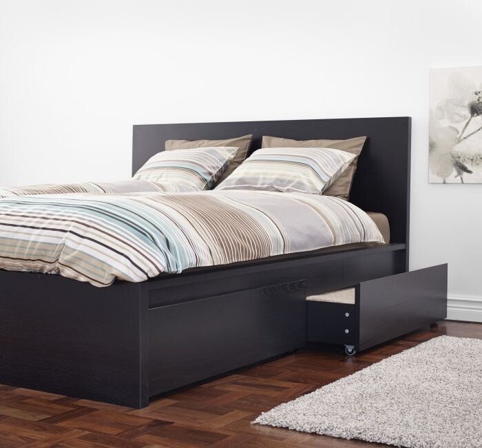 Malm black Ikea double bed with 4 storage drawers in Burnopfield