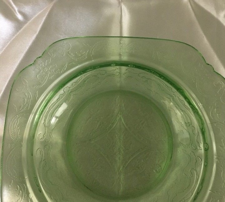 Rare Vintage Green Square Glass Candy Dish