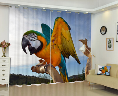 Funny Color Parrot Blackout Curtain for Bedroom Nature Bird 3D Window Curtains