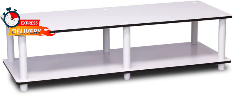 TV Stand White Wide Table Low Functional Modern Sturdy Entertainment Center DVD