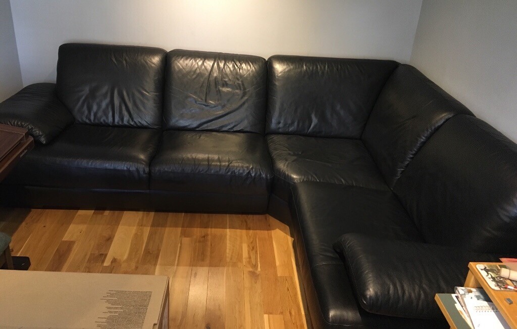 Calia Italia Black Leather Corner Sofa In Cumbernauld Glasgow