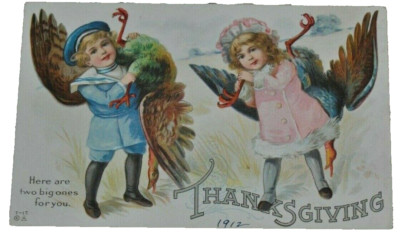 Antique 1912 HERE ARE TWO BIG ONES FOR YOU Embossed Postcard T-12