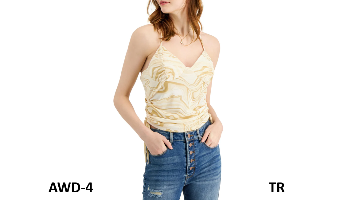 Crave Fame Women's Juniors' V-Neck Ruched X-Back Cami Top, Birch Combo, Size M