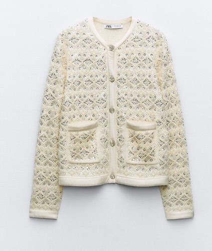 Zara Heavily Beaded knit Cardigan Size : Medium | eBay