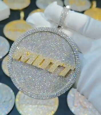 Pre-owned Nsg 3.5ct Men's Customized Name White Simulated Diamond Circle Pendant 925 Silver