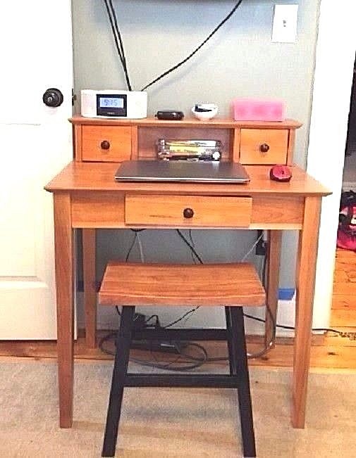Traditional Writing Desk Storage Drawers Solid Wood Veneer Small